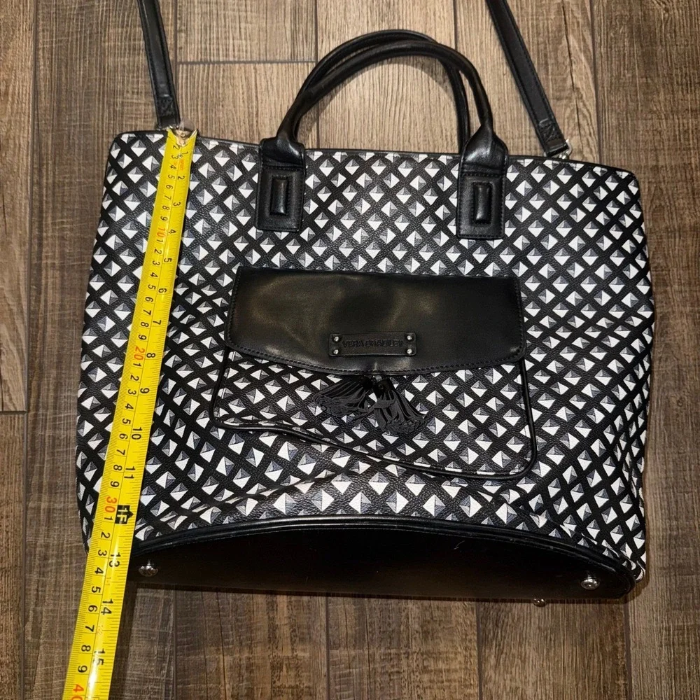 Vera Bradley Black White Geometric Diamond Tote Bag Crossbody Satchel Tassel